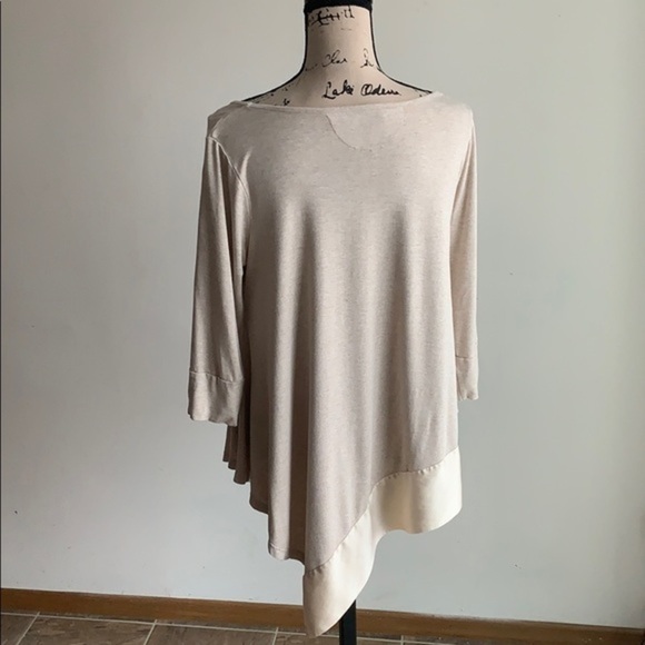Soft Surroundings Silk Trim Asymmetrical Beige Tunic Size Medium Petite - Picture 9 of 11